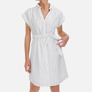 J. Crew Textured Cotton Button Through Shirt Dress L9743 White Size L Belted NWT
